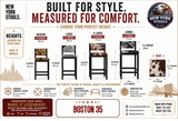 Brown & White Cowhide Boston Bar Stool with Back (Seat 35) | Cowhide Counter Stool | Luxury Cowhide Bar Stool