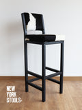 Black & White Cowhide Boston Bar Stool with Back (Seat 40) | Cowhide Counter Stool | Luxury Cowhide Bar Stool