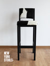 Black & White Cowhide Boston Bar Stool with Back (Seat 40) | Cowhide Counter Stool | Luxury Cowhide Bar Stool