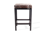 Salt & Pepper Brown Cowhide Manhattan Stool | Cowhide Counter Stool | Luxury Cowhide Bar Stool | Rectangular Cushion | Height: Large