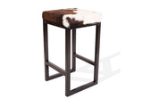 Dark Tricolor Cowhide Brooklyn Stool | Cowhide Counter Stool | Luxury Cowhide Bar Stool | Square Cushion | Height: Large