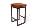 Dark Brindle Cowhide Brooklyn Stool | Cowhide Counter Stool | Luxury Cowhide Bar Stool | Square Cushion | Height: Large