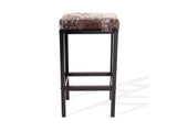 Salt & Pepper Brown Cowhide Manhattan Stool | Cowhide Counter Stool | Luxury Cowhide Bar Stool | Rectangular Cushion | Height: Extra Large