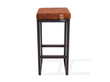 Brown Cowhide Brooklyn Stool | Cowhide Counter Stool | Luxury Cowhide Bar Stool | Square Cushion | Height: Extra Large