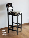 Dark Tricolor Cowhide Boston Bar Stool with Back (Seat 40) | Cowhide Counter Stool | Luxury Cowhide Bar Stool