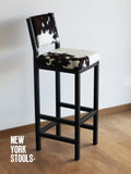 Dark Tricolor Cowhide Boston Bar Stool with Back (Seat 40) | Cowhide Counter Stool | Luxury Cowhide Bar Stool