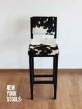 Dark Tricolor Cowhide Boston Bar Stool with Back (Seat 40) | Cowhide Counter Stool | Luxury Cowhide Bar Stool