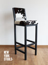 Dark Tricolor Cowhide Boston Bar Stool with Back (Seat 40) | Cowhide Counter Stool | Luxury Cowhide Bar Stool