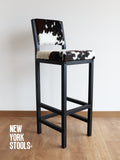 Dark Tricolor Cowhide Boston Bar Stool with Back (Seat 40) | Cowhide Counter Stool | Luxury Cowhide Bar Stool