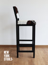 Dark Tricolor Cowhide Boston Bar Stool with Back (Seat 40) | Cowhide Counter Stool | Luxury Cowhide Bar Stool