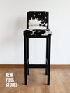 Dark Tricolor Cowhide Boston Bar Stool with Back (Seat 40) | Cowhide Counter Stool | Luxury Cowhide Bar Stool