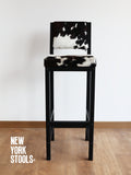Dark Tricolor Cowhide Boston Bar Stool with Back (Seat 40) | Cowhide Counter Stool | Luxury Cowhide Bar Stool